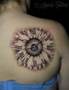 a woman with a clock tattoo on her back