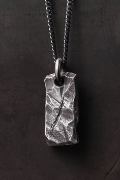 Mens necklace Mens Silver Pendant Necklace, Unique Sterling Silver Necklace With Raw Stone, Silver Hammered Rectangular Pendant Jewelry, Hammered Sterling Silver Rectangular Pendant Jewelry, Hammered Sterling Silver Jewelry With Rectangular Pendant, Sterling Silver Hammered Rectangular Pendant Jewelry, Hand Forged Sterling Silver Necklace With Rectangular Pendant, Hand Forged Silver Rectangular Pendant Necklace, Sterling Silver Pendant Necklace With Raw Stone