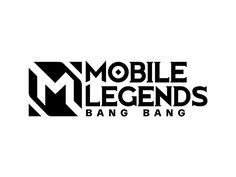 the mobile legend bang bang logo is shown in black and white, with an arrow pointing up