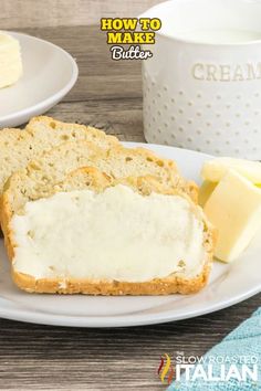 two plates with slices of bread and cheese on them