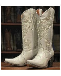 Tanner Mark Women's Leah Embroidered Western Boots - Snip Toe , Ivory Embroidery Heels, Tall Western Boot, Dan Post Boots, Lane Boots, Twisted X Boots, Wedding Boots, Boots White, Rustic Brown, Fashion Heels