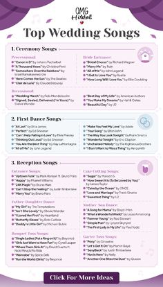 Infographic titled "Top Wedding Songs" with categories: Ceremony Songs, First Dance Songs, Reception Songs, and Cake Cutting Songs. Each section lists popular song titles and artists, with decorative hearts and a flowery background. Songs That Will Make You Dance, Songs For First Dance Wedding, Wedding Dinner Music Playlist, Wedding Playlist Black People, Songs Needed For Wedding, Wedding Playlist Names, Good Wedding Songs, Things I Want At My Wedding