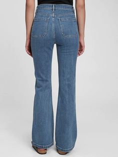 High Rise Flare Jeans | Gap Gap Wide Leg Flare Jeans, Casual Gap Flare Jeans For Fall, Gap Jeans For Fall, 70s Inspired Fall Flare Jeans, 70s Inspired Flare Jeans For Fall, Gap Casual Spring Flare Jeans, Anthropologie Style, Jeans Look, Dark Indigo