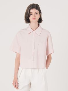 Editor's Notes A seasonal twist on classic shirting  this soft-pink shirt is cut from airy material and has a boxy roomy fit for a relaxed feel.- Longish short sleeves with a semi-cropped hem- Boxy  relaxed fit- Soft and airy fabric- Single large front pocket with subtle contrasting stitchesMeasurements(in.)S / M- Length: 20.47 in. / 20.87 in. - Shoulder: 19.29 in. / 19.69 in. - Bust: 43.31 in. / 44.88 in. - Hem: 46.85 in. / 48.43 in. - Sleeve: 7.48 in. / 7.87 in. * Pink Relaxed Fit Feminine Shirt, Classic Cropped Shirt With Short Sleeves, Classic Cropped Shirt With Relaxed Fit And Short Sleeves, Classic Relaxed Fit Cropped Shirt With Short Sleeves, Classic Relaxed Fit Short Sleeve Cropped Shirt, Pink Shirt For Workwear In Summer, Pink Casual Cropped Short Sleeve Shirt, Pink Short Sleeve Cropped Shirt, Casual, Casual Pink Cropped Shirt With Short Sleeves