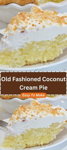 old fashioned coconut cream pie on a white plate