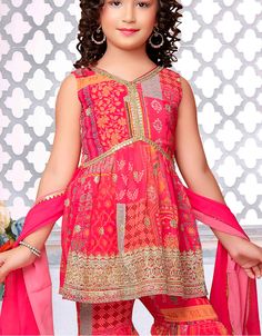 Designer Kidswear Readymade Sharara Suits Processing Time : 20 Working Days Work : Digital Printed,Embroidery Jari Work Fabric:Top : Faux Georgette Bottom : Faux Georgette Dupatta : Georgette Color:Top : Pink Bottom : Pink Dupatta : Pink Note : For A Designer Look,Grab These Kidswear Readymade Sharara Suits in Fine Colored.These Top And Bottom Are Fabricated On Faux Georgette Pair With Georgette Dupatta.Its Beautified With Designer Digital Printed,Jari Embroidery Work. Slight Color Variation Is Pink Anarkali Pant Set For Festivals, Pink Fitted Set For Navratri, Pink Fitted Sets For Navratri, Pink Zari Work Pant Set For Festivals, Pink Pant Set With Zari Work For Festivals, Bollywood Style Festive Pink Pant Set, Festive Bollywood Pink Pant Set, Fitted Pink Sets For Festive Occasions, Festive Fitted Pink Set