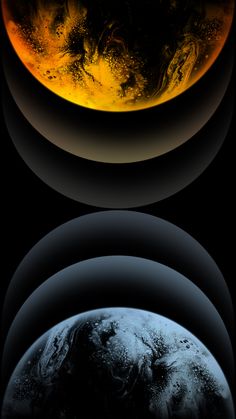 an image of the earth in three different positions, with some light reflecting on it