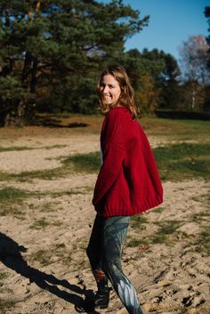 "Alaska Cardigan - Oversized Cardigan - Chunky Cardigan - Loose Fit Sweater - Red Sweater - Sheep Wool Sweater - Open Front Sweater Making time - 15 days (every pullover is hand knitted * Name: Alaska cardigan * Handmade * Colour: red * Oversized cardigan * 65 % sheep wool, 35 % alpaca wool * Length of the sweater 62 cm * Length of the sleeves - 65 cm The model is 178 cm height and is wearing size M. Choose your size (your body measurements) : Size XS: US 0-2 / EUR34 / UK 5-6 / AU 5-6 Bust: fits Oversized Red Long Sleeve Cardigan, Red Winter Cardigan For Layering, Cozy Red Cardigan For Fall, Cozy Red Sweater Coat For Fall, Casual Red Cardigan For Cold Weather, Fall Oversized Red Cardigan, Oversized Red Cardigan For Fall, Cozy Red Crew Neck Cardigan, Cozy Red Knitted Outerwear