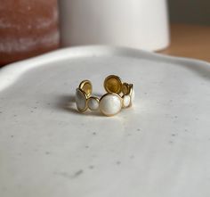 Beautiful Glazed Circles Ring 18k Gold Plated  Adjustable Mother Of Pearl Ring, Circle Ring, Plated Ring, Gold Plated Rings, Pearl Ring, Gold Gold, Rings Statement, Mother Of Pearl, Statement Rings