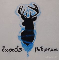 an ink drawing of a deer's head with the words expect patronum on it