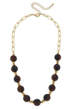 This Jade Resin Ball Bead Chain Link Necklace in Tortoise is perfect for adding a touch of eye-catching style to your look. Elegant Adjustable Chain Necklace, Brown Single Strand Beaded Necklace, Brown Chain Jewelry As Fashion Accessory, Resin Ball, Bead Chain, Chain Link Necklace, Link Necklace, Beaded Chain, Base Metal