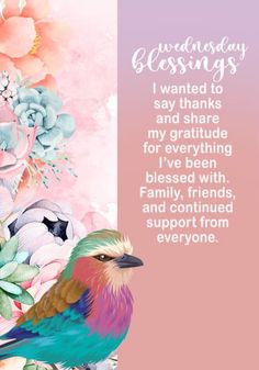 a colorful bird sitting on top of a pink flower filled background with words that say, i wanted to say thanks