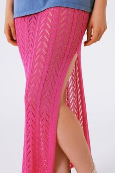 Introducing our Maxi Sheer Crochet Skirt in Pink, a boho-inspired piece that embodies elegance and charm. This skirt features a full length, adding a touch of sophistication and grace to your ensemble. Crafted with intricate crochet details, this skirt embraces a boho-chic vibe that is both captivating and stylish. The delicate crochet pattern adds texture and visual interest, making this skirt a standout piece in your collection.  Designed with an elastic waist, this skirt offers a comfortable Fabric Crochet, Crochet Maxi Skirt, Delicate Crochet, Intricate Crochet, Crochet Maxi, Estilo Boho Chic, Stylish Skirts, Crochet Fabric, Pink Crochet