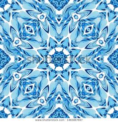 an abstract blue and white flower design with many details in the center, on a white background