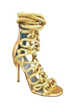 CARLA GOLD 镜面皮革&绳索凉鞋 Rope Sandals, Rope Wrapped, Thick Rope, White Short Dress, Braided Rope, Stiletto Sandals, Gold Mirror, Valentino Studs, Gold Zipper