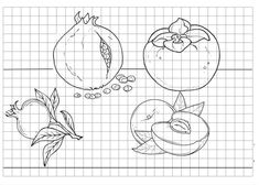 an image of fruits and vegetables drawn on graph paper