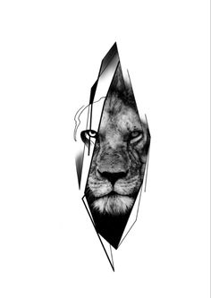 a black and white drawing of a lion's face