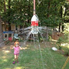 Coke Bottle Sprinkler...these are the BEST Backyard Games for Kids & Adults! Backyard Play Spaces, Outdoor Play Spaces, Kids Outdoor Play, Play Spaces, Backyard Playground, Backyard Play, Backyard For Kids, Storage Diy