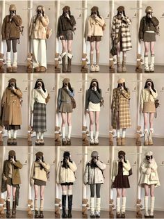 Brown Navy Outfit, Brown Korean Outfit, Asian Fall Outfits, Brown Skirt Outfit Aesthetic, Beige And Brown Outfit Ideas, Japan Outfit Ideas Spring, Autumn Outfits In Korea, Beige Boots Outfit, Korean Winter Outfits