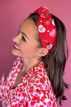 "Add some playful charm to your look with our Candy Heart Red Headband. The knotted design and beaded accents make it a sweet addition to any outfit. Perfect for adding a touch of fun to your hair game. (Warning: May cause serious cases of headband envy!)" Conversation Heart, Red Headband, Heart Red, Converse With Heart, Hair Game, Heart Candy, Headband Hairstyles, Beauty Tips, Online Boutique