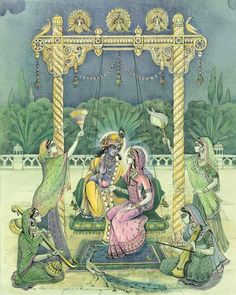 Music And Flowers, Flowers Illustration, A2 Poster, Krishna Radha Painting