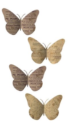 three butterflies with words written on them