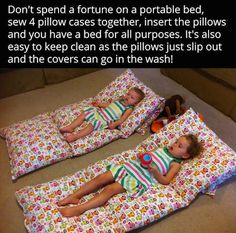 Have extra pillows that are taking up space and sheets that you don't use anymore? Consider doing this with them! Portable Bed, Diy Bebe, Diy Event, Baby Diy, Creation Couture, Baby Hacks, Future Kids, Diy Baby Stuff, Diy For Kids