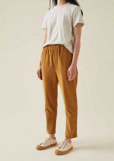 Gabi Organic Cord Pull On Pants | Toffee Cord Trousers, Tapered Trousers, Jeans Jumpsuit, Cotton Cord, High Waisted Trousers, Pull On Pants, Toffee, Tapered Legs, Welt Pocket