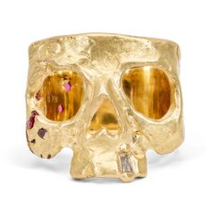 Confetti Ring, Diamond Teeth, Rainbow Confetti, Gold Teeth, Rainbow Sapphires, Grey Diamond, Unique Handmade Jewelry, Skull Ring, Dream Ring