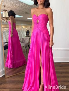 Satin Pink Prom Dress, A Line Prom Dress, Designer Bridesmaid Dresses, Strapless Prom Dresses, Dress With Pleats, Sweetheart Prom Dress, A Line Prom Dresses, Chiffon Prom Dress, Formal Dresses Prom