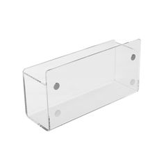 a clear plastic shelf with two holes on the front and one hole in the back