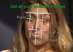 a woman with cross marks on her face and the words get all your positions marked