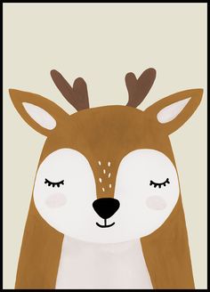 a drawing of a deer with eyes closed