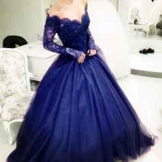 Navy Blue Long Sleeves Ball Gowns Wedding Dresses Long Sleeve Tulle Ball Gown For Prom, Tulle Gown With Long Lace Sleeves, Long Sleeve Ball Gown For Quinceanera And Prom Season, Long Sleeve Tulle Ball Gown For Evening, Long Sleeve Prom Gown With Sheer Bodice, Long Sleeve Tulle Gown For Prom Season, Fitted Lace Ball Gown With Long Sleeves, Long Sleeve Lace Gown For Prom Season, Fitted Long Sleeve Lace Ball Gown