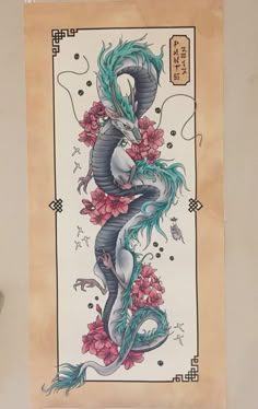 Haku from Spirited Away Art print by @sarahpantsar... - #art #cherryblossom #Haku #print #sarahpantsar #Spirited Haku Cherry Blossom Tattoo, Haku Painting, Haku Tattoo Design, Cherry Blossom Dragon Tattoo, Haku Studio Ghibli, Haku Art, Haku Tattoo, Tatuaje Studio Ghibli, Studio Ghibli Tattoo