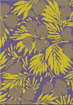 a purple and yellow pattern with leaves on it