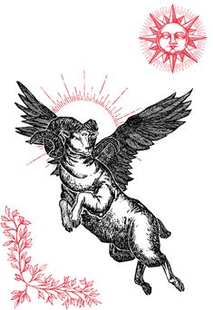 a drawing of an animal with wings on it's back and sun in the background