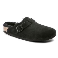 Boston Suede Leather Boston Shearling, Birkenstock Boston Shearling, Black Birkenstock, Black Clogs, Suede Clogs, Black Slippers, Birkenstock Women, Slide Slippers, Birkenstock Boston