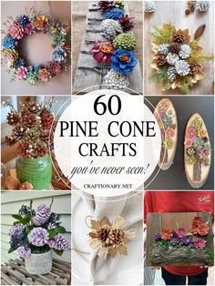 pine cone crafts are featured in this collage