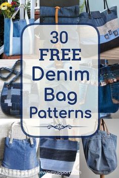 denim bags with text overlay that reads 30 free denim bag patterns