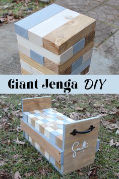 a wooden box made out of wood blocks with the words giant, lenga diy written on it