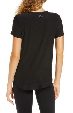 Supersoft and stretchy fabric takes this essential short-sleeve shirt up a notch, making it perfect for lounging or a morning yoga session. Style Name:Beyond Yoga On The Down Low T-Shirt. Style Number: 6110052. Moisture-wicking Stretch T-shirt For Loungewear, Black Relaxed Fit Top For Yoga, Go-dry Short Sleeve Tops For Loungewear, Black Short Sleeve Activewear For Loungewear, Moisture-wicking Short Sleeve Activewear For Loungewear, Athleisure Short Sleeve Tops For Loungewear, Black Short Sleeve Yoga Tops, Stretch T-shirt For Loungewear With Short Sleeves, Stretch Moisture-wicking T-shirt For Loungewear