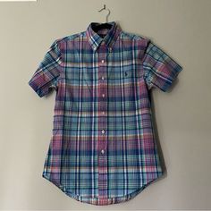 Nwt, Never Worn. 100% Light Weight Cotton. Slim Fit. Blue Signature Embroidered Pony At The Left Chest. Classic Multicolor Short Sleeve Shirt, Colorful Casual Cotton Shirt, Colorful Cotton Short Sleeve Shirt, Preppy Pink Short Sleeve Shirt, Multicolor Button-up Preppy Top, Preppy Plaid Short Sleeve Shirt, Multicolor Preppy Button-up Top, Preppy Multicolor Button-up Top, Colorful Relaxed Fit Cotton Shirt