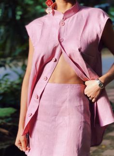 Causal Outfits, Linen Clothing, Custom Clothing, Girl Fits, Fashion Attire, Linen Clothes, Natural Linen, Skirt Top, Pink Fashion