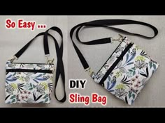 two purses sitting next to each other on a white surface with the words, so easy diy sling bag