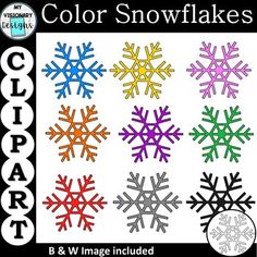 the color snowflakes is shown in different colors