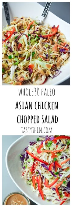 Asian Chicken Chopped Salad (Whole30 Paleo) - a deliciously nutritious salad with a sweet and tangy Asian dressing, free of soy or sugar! | tastythin.com Paleo Salad, Asian Dressing, Whole 30 Lunch, Carrot Bread, Chicken Chopped Salad, Paleo Salads, Whole 30 Diet