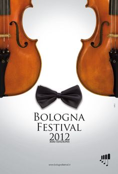 an advertisement for the bologna festival 2012 featuring two violins with bow ties on them