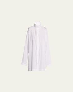 Eskandar blouse in cotton poplin Stand collar with spread collar overlay; button front Dropped shoulders Long, wide sleeves Step hem 100% cotton Made in Poland of Italian materials Classic Oversized Poplin Blouse, Oversized Classic Poplin Blouse, Classic Poplin Blouse For Daywear, Relaxed Fit Blouse With Fold Down Collar For Daywear, Formal Long Sleeve Poplin Blouse, White Oversized Poplin Shirt, Oversized White Poplin Shirt, Daywear Poplin Blouse With Button Cuffs, White Button-up Poplin Blouse