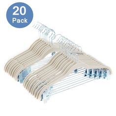 20 pack white plastic clothes hangers with clear clips for hanging and unpacking